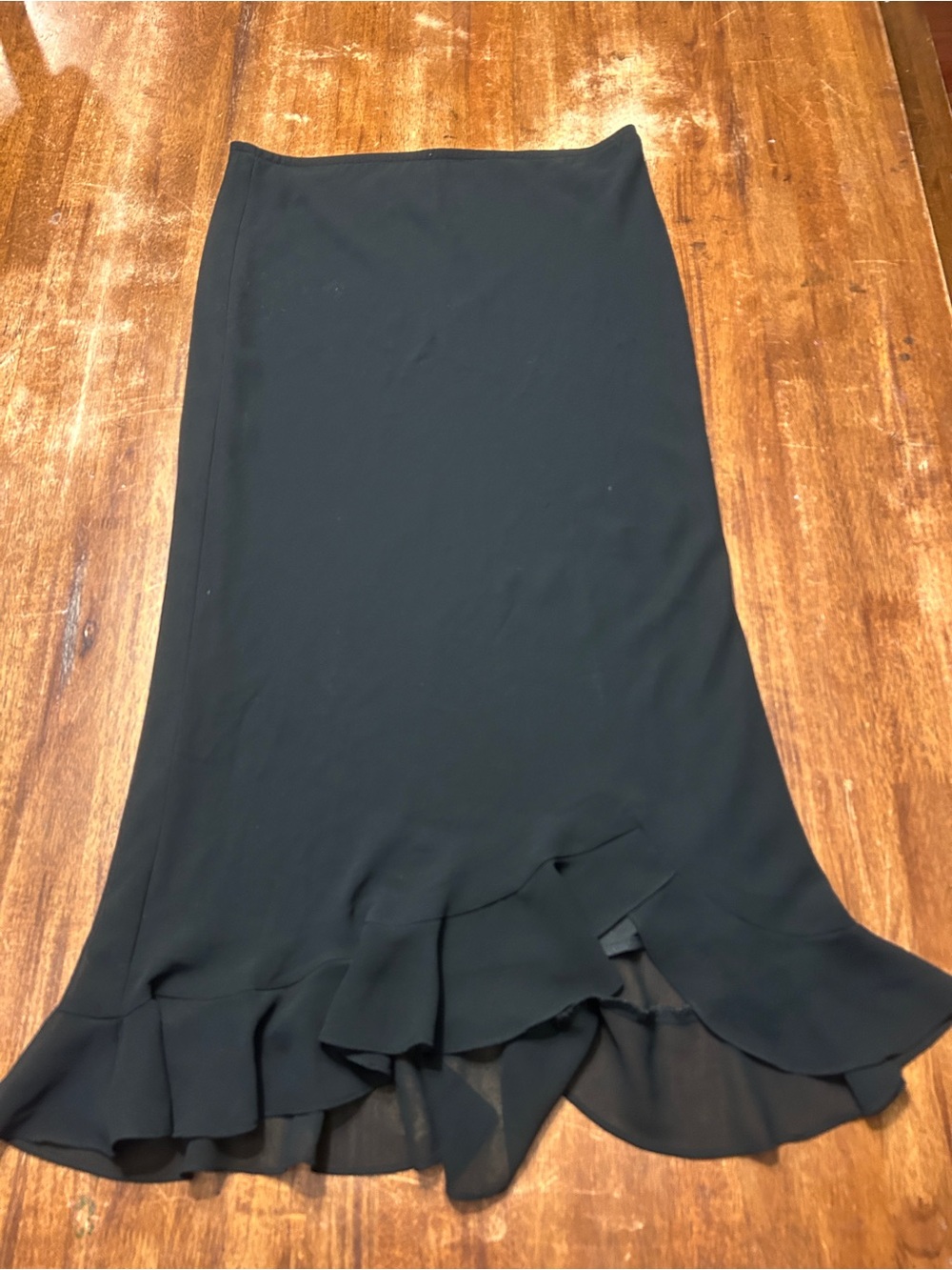 Vintage 90s Whimsigoth Witchy Black Chiffon Ruffle-Hem Midi Skirt JBS Ltd. 8